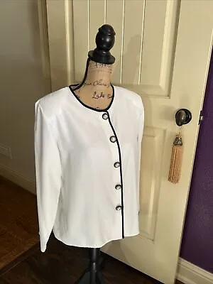 Vintage Blouse Edwardian Pearl Buttons White Black Piping Excellent M 44” 24” • £33.09