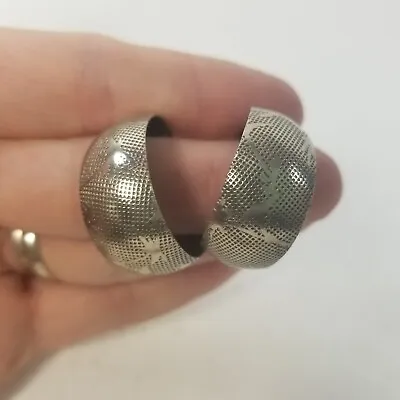 Vintage Silver Tone Textured Chunky C-hoop Pierced Earrings 1  • $12.99