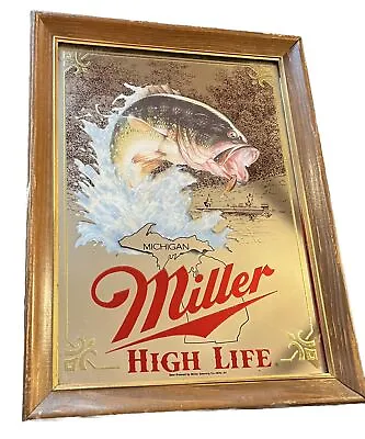 VTG RARE MICHIGAN Miller High Life Bass Mirror First Edition Sportsmen’s Series • $139.99