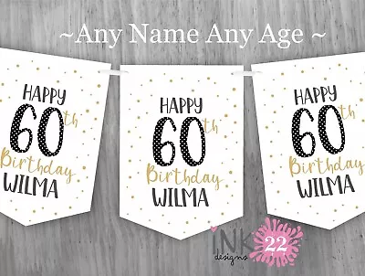 Personalised Birthday Party Decoration Banner Bunting Gold Black 50TH 60TH 70TH • £4.97