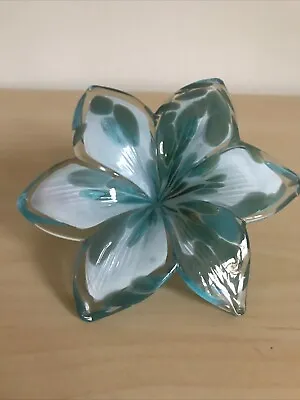 Murano Style Flower Italy Teal White Art Glass Figurine 6  Wide • $19.99