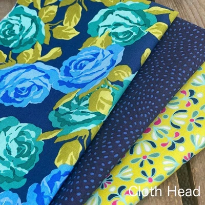 £0.99 • Buy THREE Offcut Remnants: 100% Cotton Fabric: Floral, Spotty Red, Turquoise,
