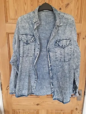 Womens Acid Wash Denim Shirt Size S/M • £8.99