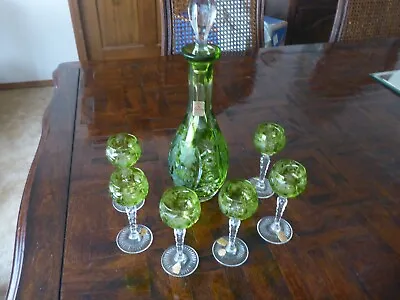 Nachtmann SHERRY 6 Crystal Glasses LIQUEUR DECANTER Grape/Trauben - Light Green  • $780