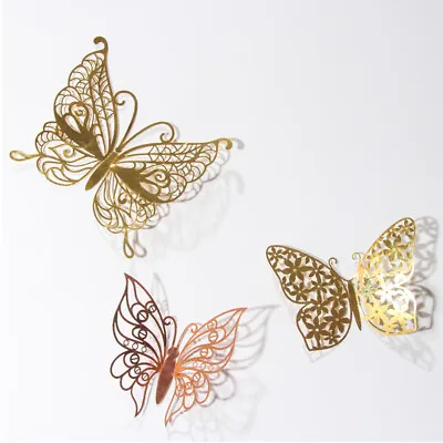 $3.16 • Buy 3D Butterfly Stickers Hollow Butterflies Decals Gold/Silver/Rosegold Wall Art