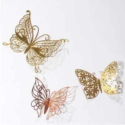 $3.16 • Buy 3D Butterfly Stickers Hollow Butterflies Decals Gold/Silver/Rosegold Wall Art