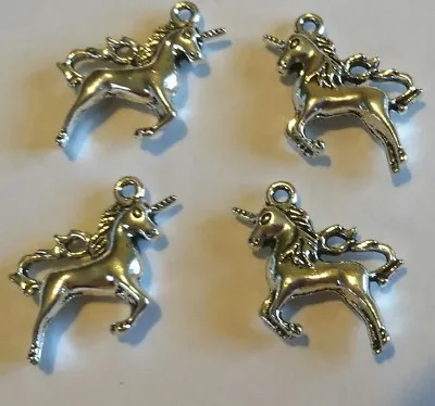 Set Of 4 Antique Silver Plated Pretty Unicorn Charms Double Sided Charm 3D CH16 • £4.50