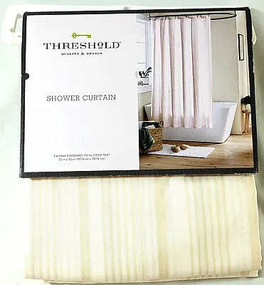 $6.59 • Buy Fabric Shower Curtain 72x72 Tan Threshold Variegated Striped Cloth BRAND NEW