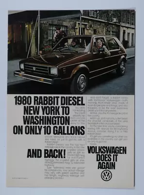 1980 Volkswagen Rabbit Diesel Vintage New York To Washington Original Print Ad • $6.95