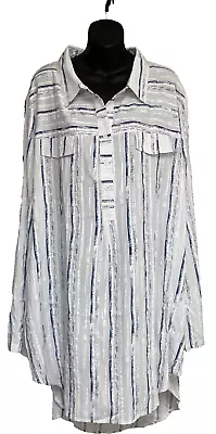 Long Tall Sally Tunic Shirt Dress Size US 18 UK 22 Beach LTS Blue Gray White Art • $29.99