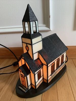 $44.95 • Buy Vintage Tiffany Style Stained Glass Lighted Christmas Village Church House Lamp