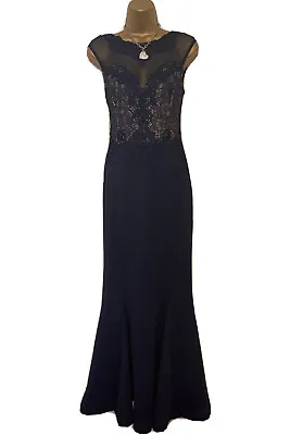 £38.99 • Buy Lipsy Navy Maxi Dress 12 Lace Fishtail Evening Party Occasion Gown Wedding Prom