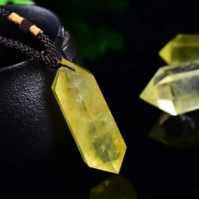 Natural Citrine Quartz Crystal Pendant Necklace Chakra Healing Gemstone Amulet • $4.36