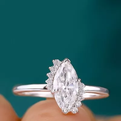 1.10 Ct Marquise Cut Moissanite Solitaire Engagement Ring 14K White Gold Plated • $126.21