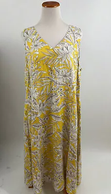 J. JILL Yellow Floral Toile LINEN Tank Midi Dress W Pockets L • $50