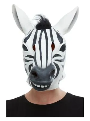 Wild Zebra Latex Mask - Full Overhead Black  White • £11.54