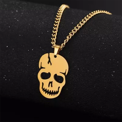 Punk Skeleton Pendant Necklaces Women Men Stainless Steel Skull Head Necklace • $6.49