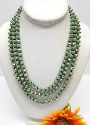 HAND KNOTTED 8mm MINT GREEN CRYSTAL BEAD NECKLACE EXTRA LONG 60  • $6.99