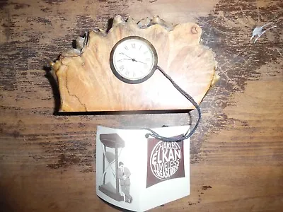 Mini-Quartz Clock Set In Maple Burl Wood Oregon Charles Elkan Design Never Used • $18