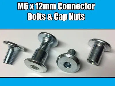 M6 X 12mm Furniture Connector Bolts & Nut Caps Allen Key Head Joint Fixing • £3.49