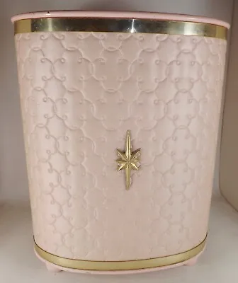 Vtg 50s Mid Century Quilted Pink Starburst Bathroom Waste Basket Trash Can MCM • $99.99