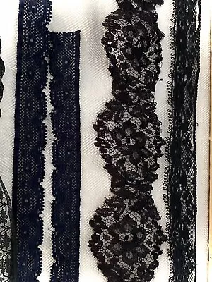 Black Flat Lace 1”- 2” Wide Pieces & Two Yards Velvet Ribbon • $5