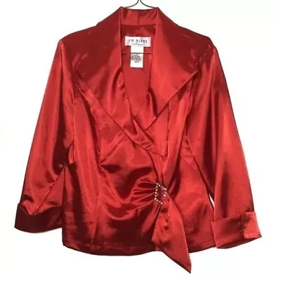 J.R. NITES RED SILK BLOUSE Wrap Around Look Size 8 • $9.99