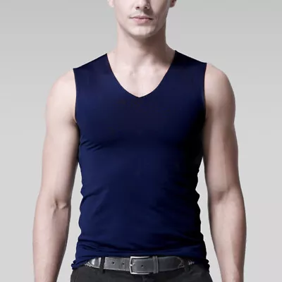 $5.79 • Buy V-neck Ice Silk Vest Undershirts Sleeveless T Shirt Tank Top Thin Breathable Men