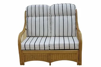 Sorrento Cane Conservatory Furniture -2 Seater Sofa - Striped Fabric Cushions • £499