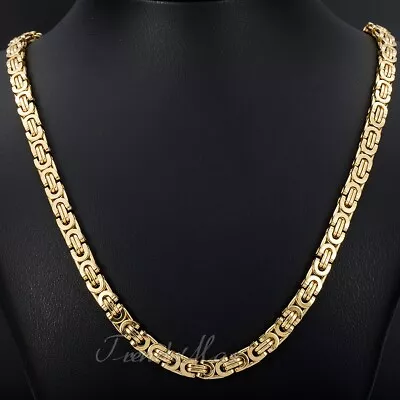 7mm Men's Chain Gold Plated Flat Byzantine Stainless Steel Necklace 18 -30  • $13.99