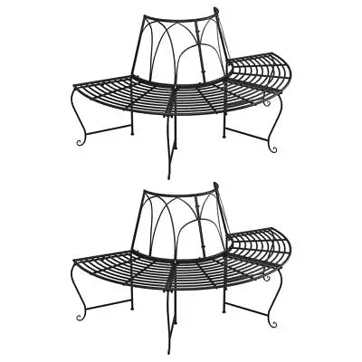 2x Half Round Tree Bench Black Steel Outdoor Garden Patio Seating Chair VidaXL • $438.99