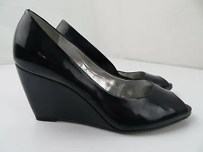 Michelle D Wedge Black Peep Toe High Heels Women's Shoes Size 6.5 M • $10.19