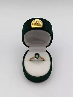 9 Ct Gold Green Garnet Oval Halo Ring W/ Diamonds Hallmarked 375 UK Size S 2.37g • $51.79