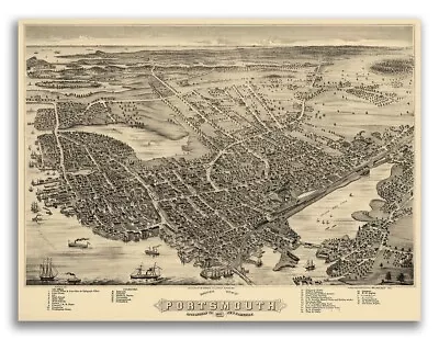 Portsmouth New Hampshire 1877 Historic Panoramic Town Map - 20x28 • $17.95