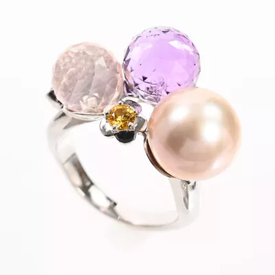 Auth Chanel Mademoiselle Ring #52 K18 White Gold #52 Pearl Amethyst Citrine F/s • $2440.16