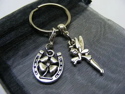 £3.95 • Buy Fairy Tinkerbell & Lucky Clover Horseshoe Charm Keyring With Gift Bag (NC)