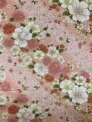 Japanese Cotton Fabric Cherry Blossom Sakura Black Or Peach Floral Oriental • £12.01