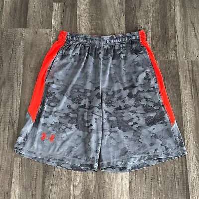 Under Armour Shorts Men's Medium Orange/Gray Camo Pockets Loose Workout Athletic • $18.95