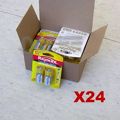 24 X RAYMAX® 1.5V Super Alkaline C / D Size Battery - BUY BULK PAY LESS • $64.99