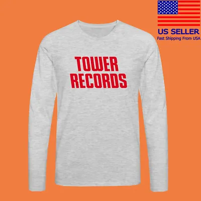 Tower Records Vintage Logo Men's Grey Long Sleeve T-shirt Size S To 2XL • $27.99