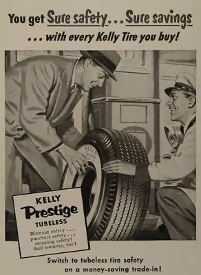 Kelly Springfield Tubeless Tires Wide Whitewall Car Auto Vintage Print Ad 1956 • $9.95