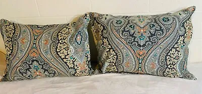 ECHO 100% 2 Cotton Pillows Shams BLUE FLORAL PAISLEY Standard REVERSIBLE • $29