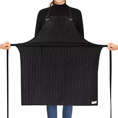 Stripe Stretch Apron For Men Women Chelf Adjustable Bib Large Aprons With 2 Pock • $19.62