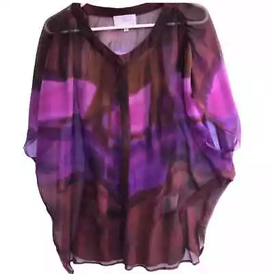 Madison Marcus Sheer 100% Silk Tye-Dye Top Pink Purple Brown Dolman Small • $14.40