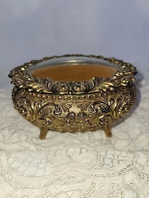 Vintage Victoria Globe Hinged Gold Tone Glass Small Ormolu Dresser Box  • $49