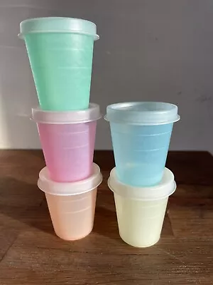 Vintage Tupperware Mini Plastic Midget Cups 5 With Lids Pastel Colors 2 Oz • $14