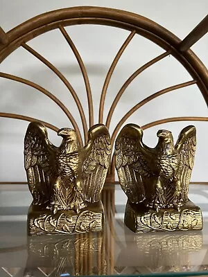 Vintage American Eagle Bookends Cast Metal Ornate Americana Decor Book Ends • $70