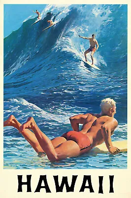 Hawaii Travel Surf Poster - Wall Art Print Decor - Surfer Gift - Hawaiian Waves • $21.95
