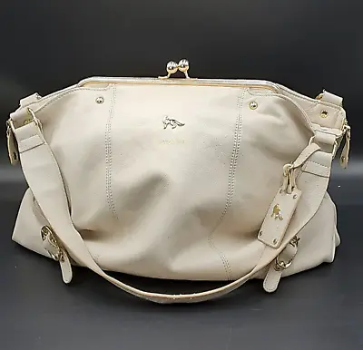 $48 • Buy Vintage Emma Fox Large Ivory Leather Satchel With Yellow Interior/Gold Accents