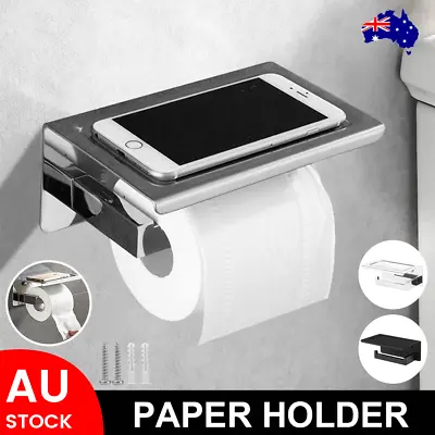 $16.79 • Buy 304 Stainless Steel Toilet Roll Holder Paper With Shelf Bathroom Wall Mount VIC